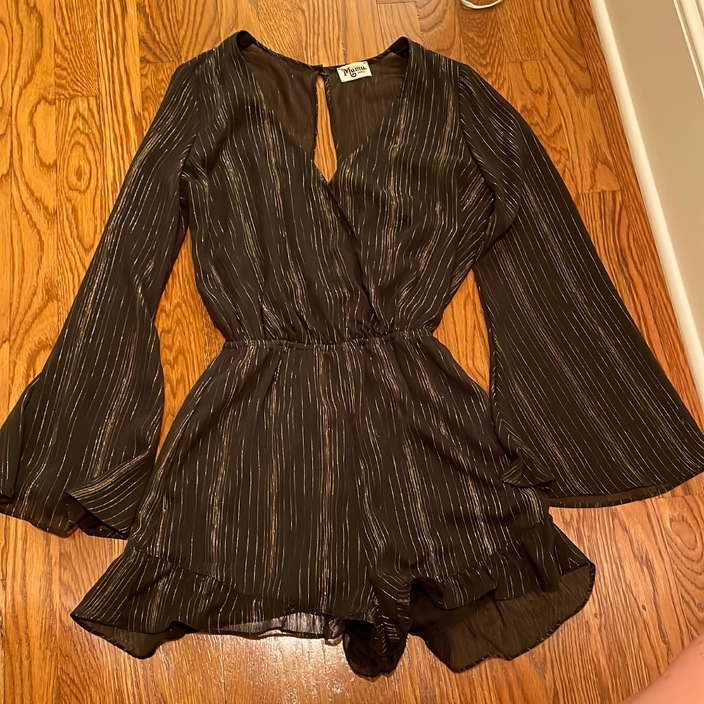 Black Romper With Gold Stripes - Show Me Your MuMu